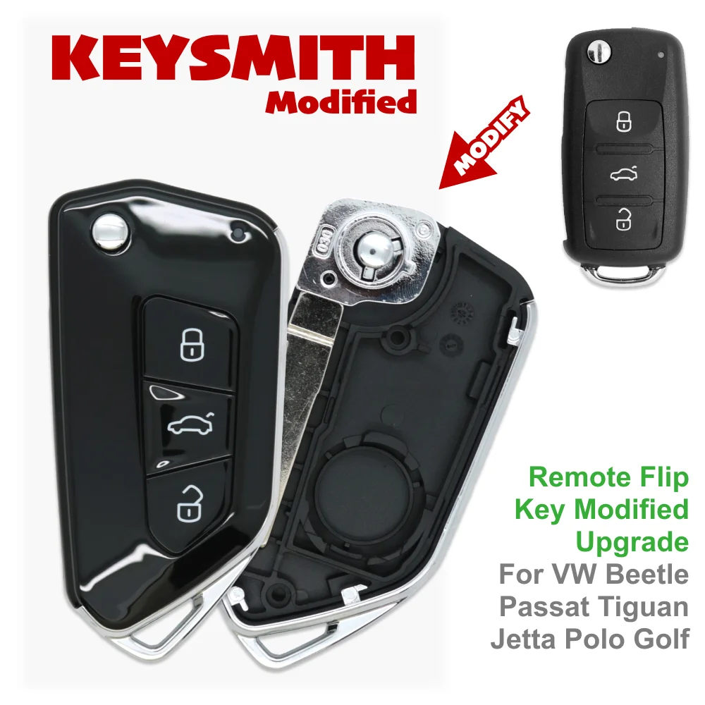 KEYSMITH Simple DIY Modified Flip Key Shell Premium Luxury Upgrade 3 Buttons For VW Beetle Passat Tiguan Jetta Polo Golf