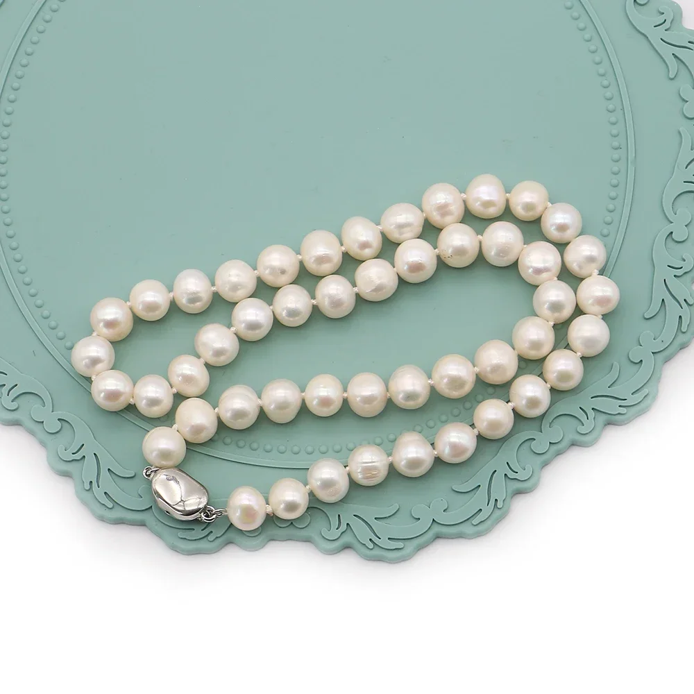Round Natural Freshwater Baroque Pearl Polished Straight-hole Beaded Necklace 41cm with Ingots Clasp Jewelry Engagement Gift