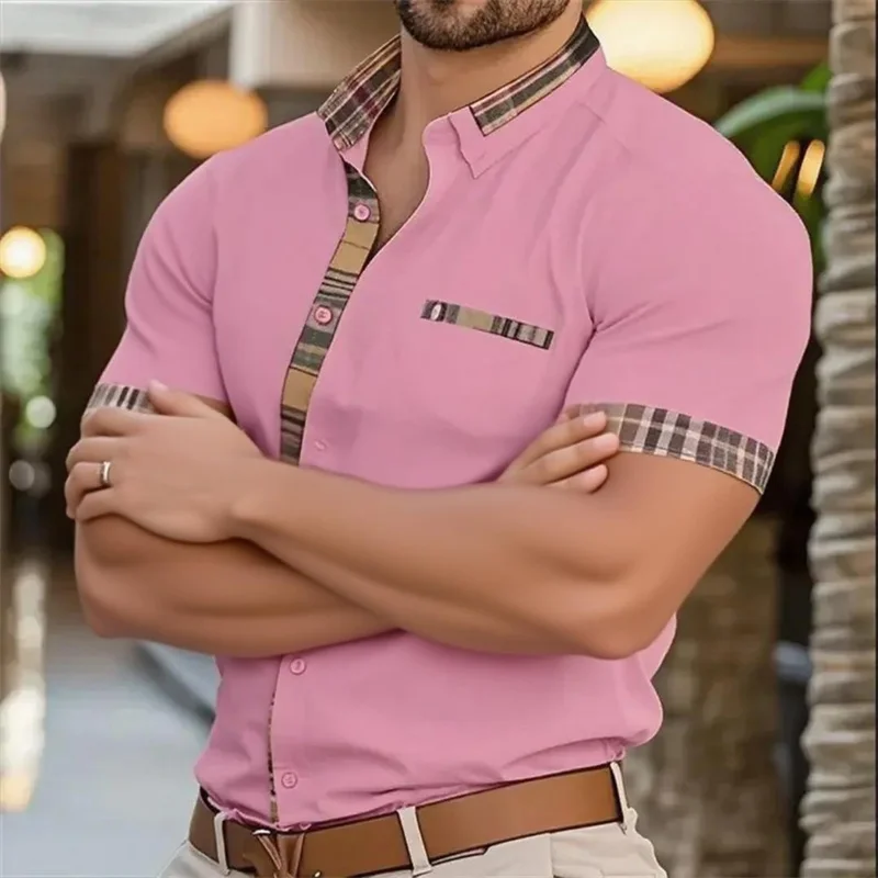 2025 Fashion Men's Business Lapel Office Casual Outdoor Street Men's Shirt Soft and Comfortable Men's Retro Short Sleeve