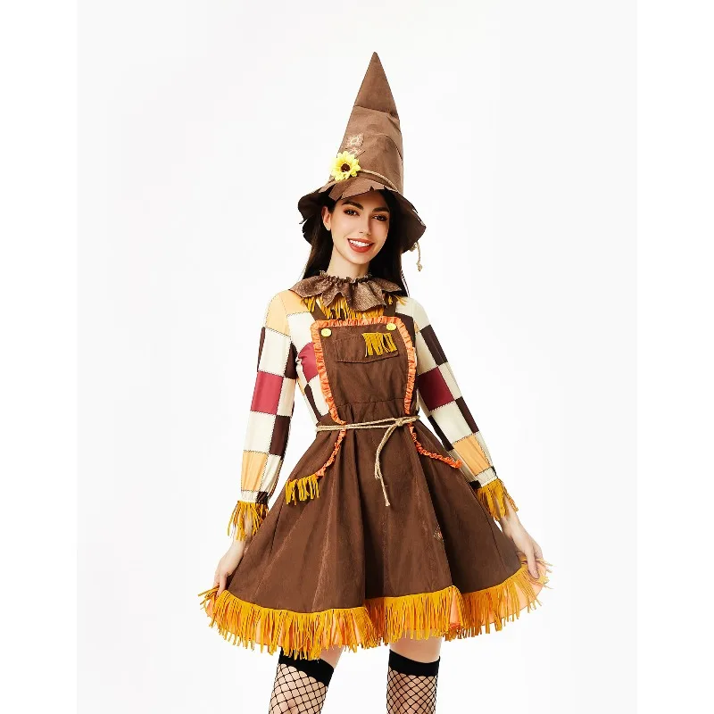

NEW Carnival Halloween Scarecrow For Women Costume OZ Wizard Characters Outfit Cosplay Fancy Party Dress