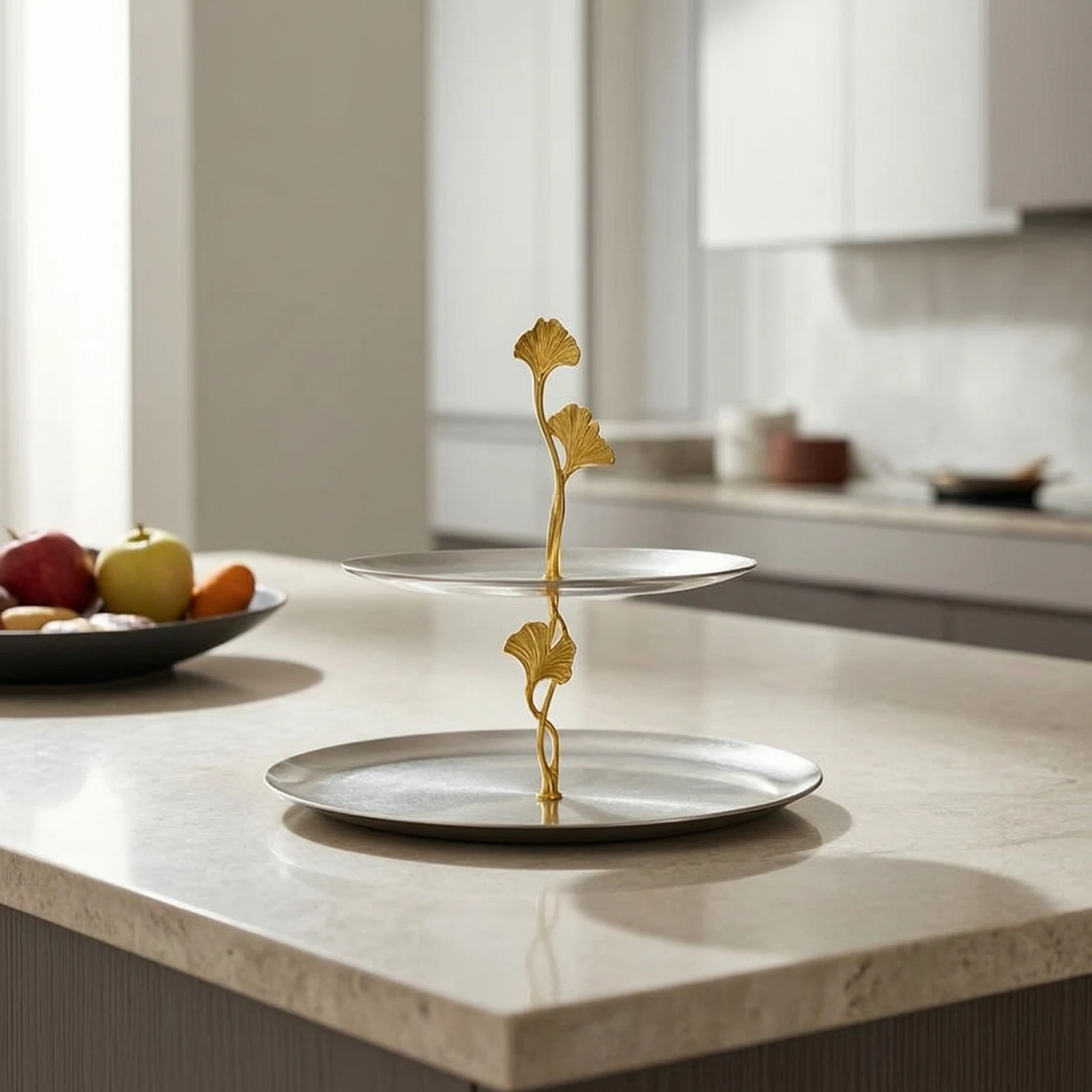 Ginkgo-Leaf Tray Stand Decorative Two-Tier Tray Stand Small Space-Saving for Hosts, Dessert Table, Kitchen Counter