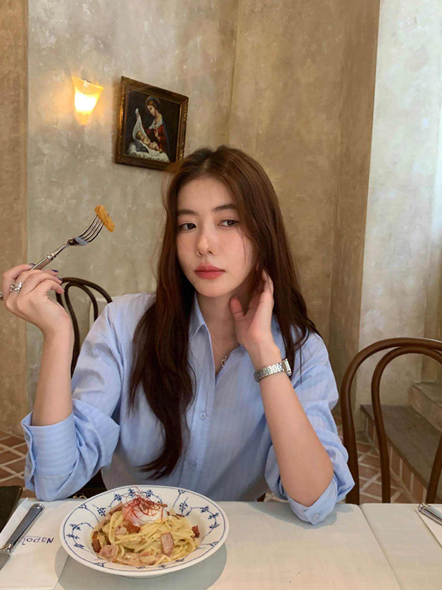 

Pusumede Women's Blue White Striped Casual Long Sve irt Spring Autumn Loose Fit Versatile Comfortable Breathable Cotton ...