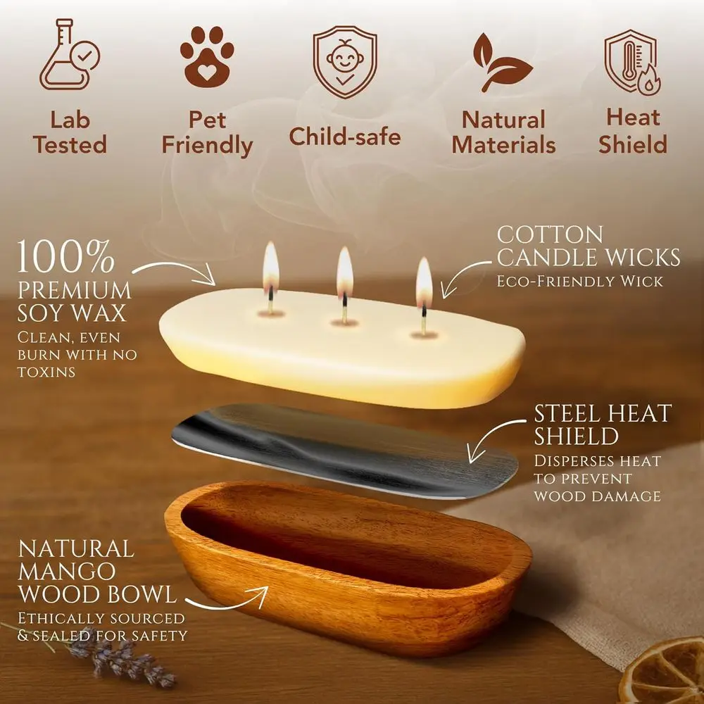 شمعة فانيليا لاتيه الصويا - 6 فتائل، وعاء خشبي 32 أونصة، ديكور ريفي، مزيل الرائحة، هدية طبيعية بالكامل #4
