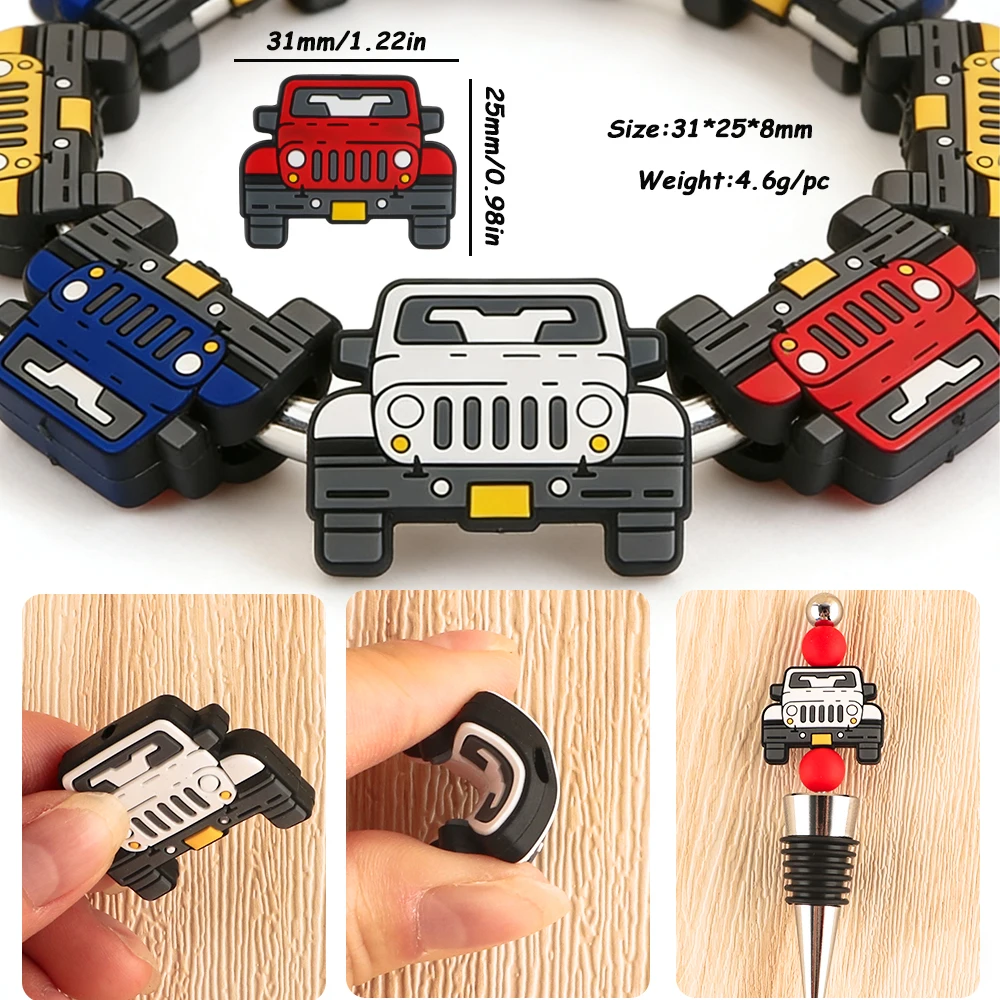8pcs Traffic Car Silicone Focus Beads For Jewelry Making Earrings Necklace Bracelet Keychain DIY Personalize Accessories