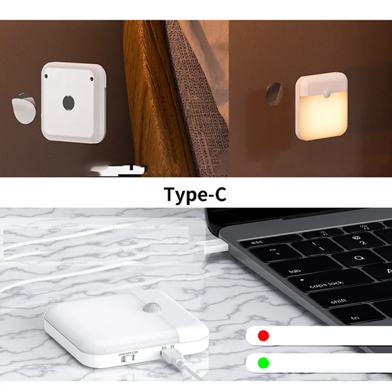 Motion Sensor Led Light Usb Charging Square Lamp Night Lighting for Bedroom Kitchen Stair Hallway Wardrobe Cupboard Lighting