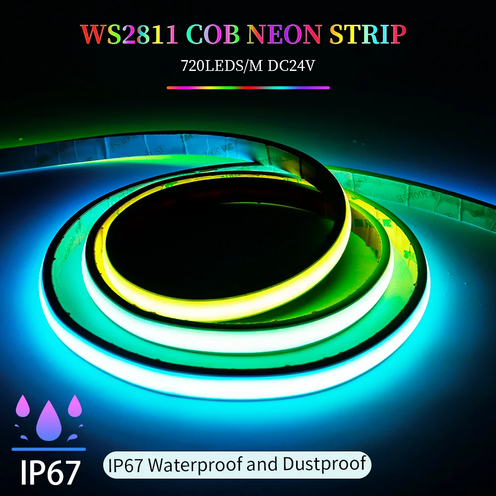 COB LED taśma neonowa WS2811 inteligentne indywidualnie adresowalne diody LED 720 diod led/m pełnokolorowe ściemnialne miękkie paski lampa DC24V