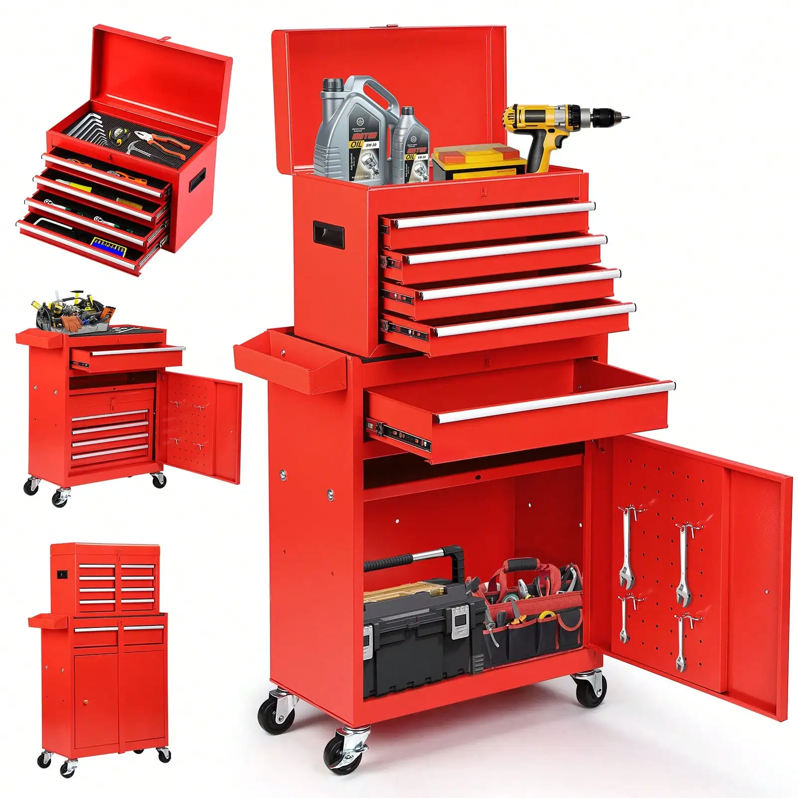 

Rolling Tool Chest, 5-Drawer 2-In-1 Tool Cabinet With Lockable Wheels And Detachable Top Tool Box, Tool Cart For Warehouse, Workshop