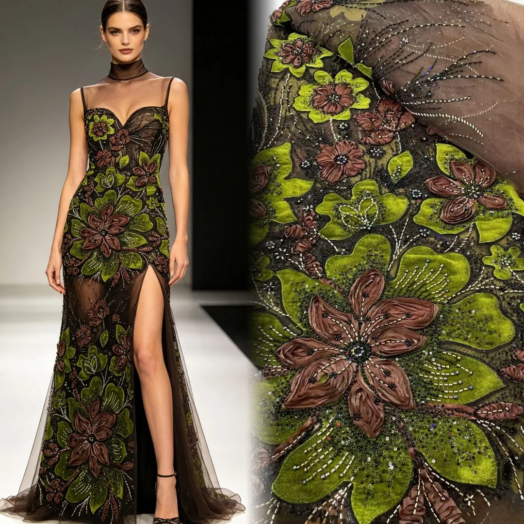African High-End Handmade Beaded Lace Fabric French Sequin Embroidered Lace Women's Fashion Evening Gown Party Sewing AT2899