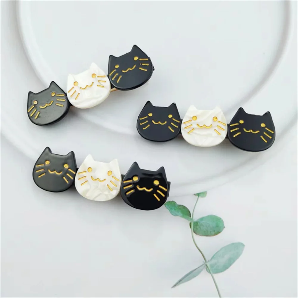 Cute Three Cat Acetate Hair Clips Vintage Animal Hair Accessories for Girls Sweet Colorful Shark Hairpin Ladies\' Fashion Jewelry