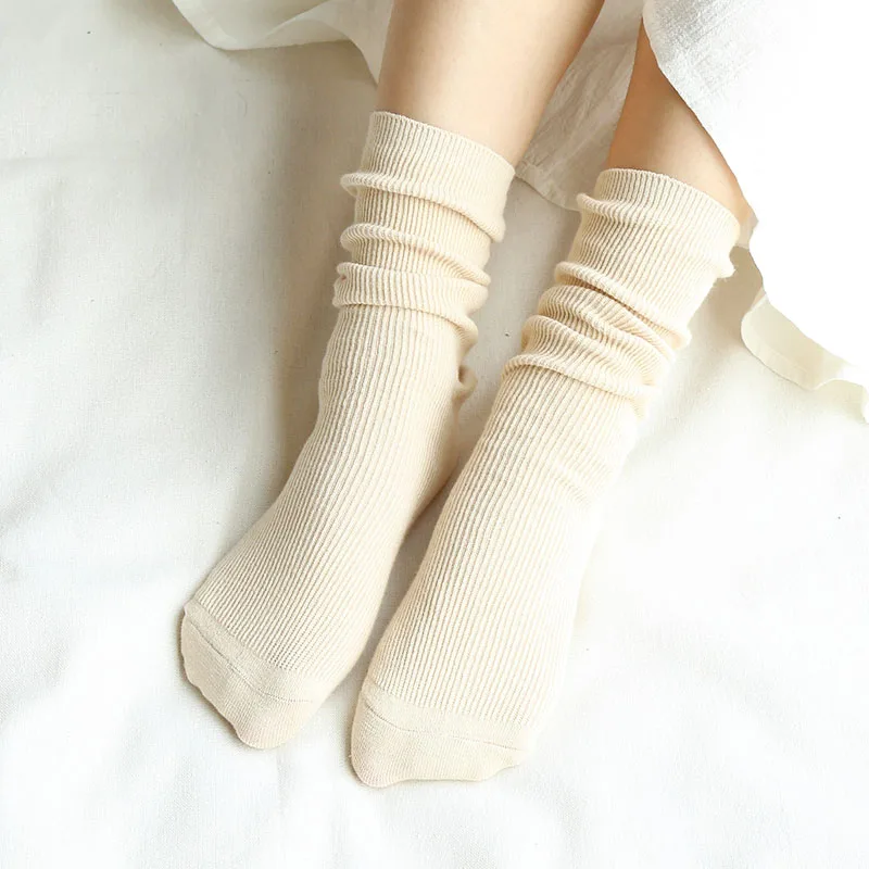 High Korea Chaozhu Schule japanische Mädchen hohe Socken lose einfarbige Doppeln adeln Stricken Baumwolle lange Socken Frauen