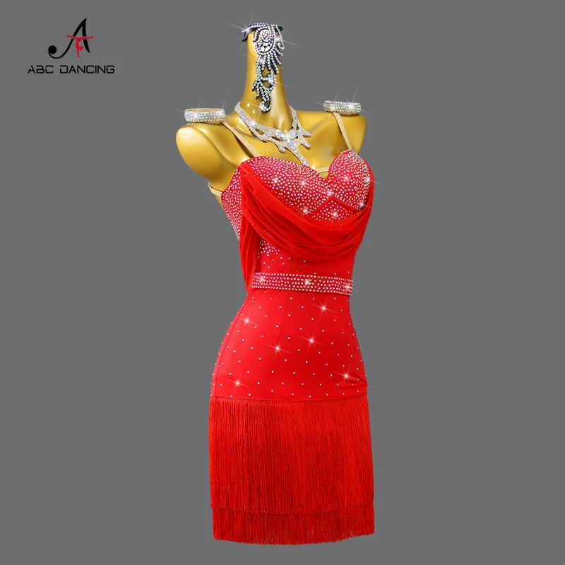 New Red Latin Dance Competition Party Dress Sports Practice Wear Woman Prom Costume Ladies Skirt Girl Samba Dancewear Customized