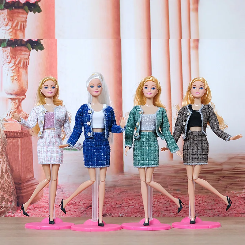 Fashion Designed Toy accessories Winter Warm Faux Fur Plush Vest Coat & Dress Outfit Set for 11.5 Inch 30cm 1/6 BB Doll
