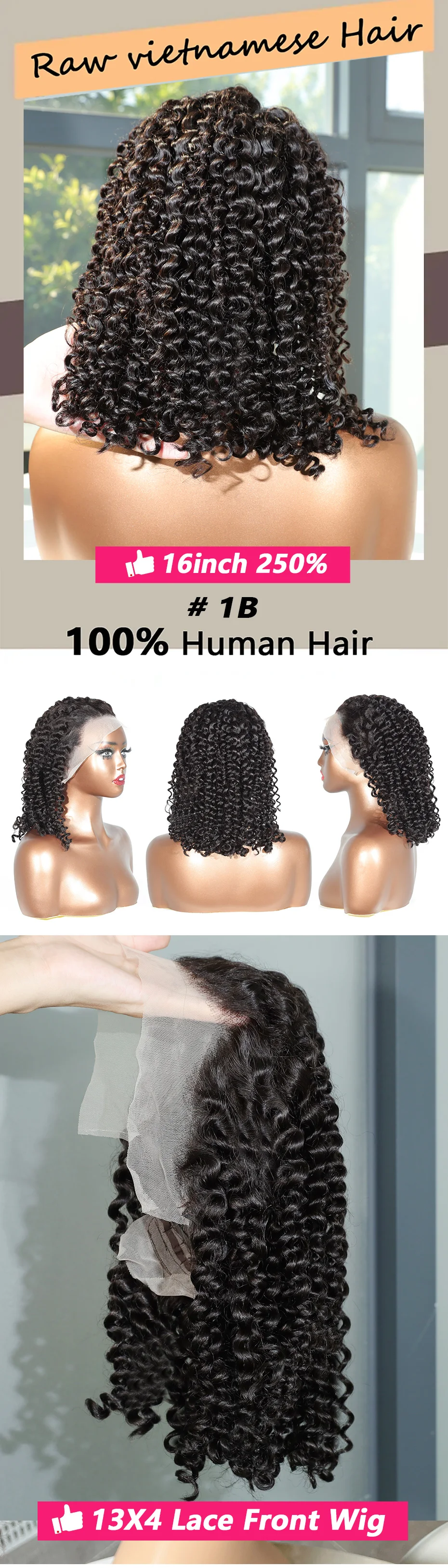 Hochwertige Jerry Curl Perücken 100% Echthaar 250 Dichte Kurze Bob-Perücke Vietnamesisches Rohhaar 13x4 Vollspitze Echthaar für Frauen – Detail 1