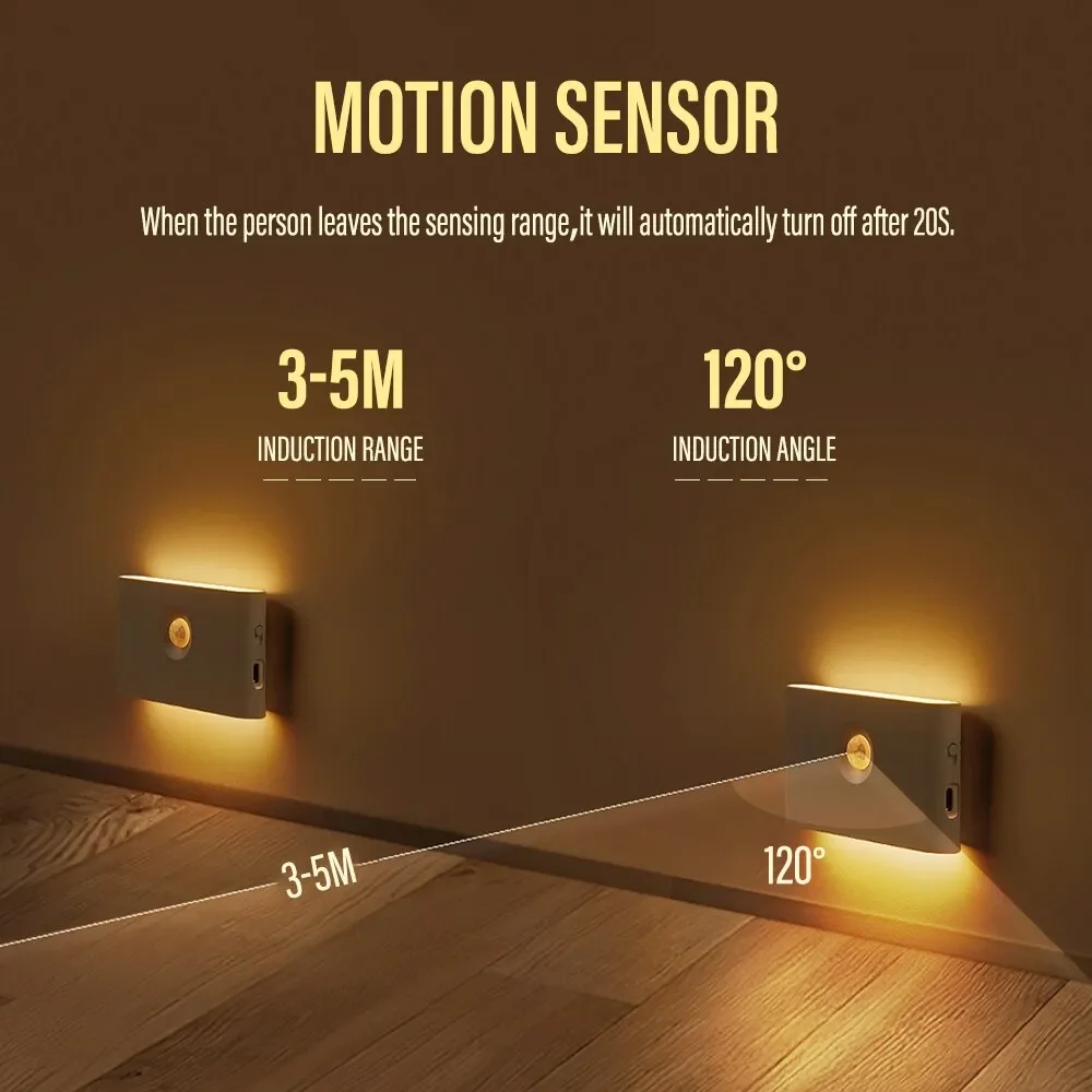 USB Charging Smart Motion Sensor Wall Light 3 Mode LED Smart Sensor Night Light Wireless For Bedroom Corridor Cabinet Lighting