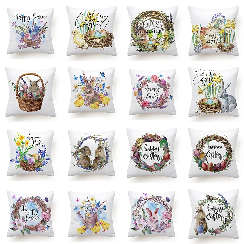 Home Decoration Easter Bunny Egg Print Pillowcase Sofa Cushion Cover Bedroom Dormitory Decoration 40/45/50/60cm