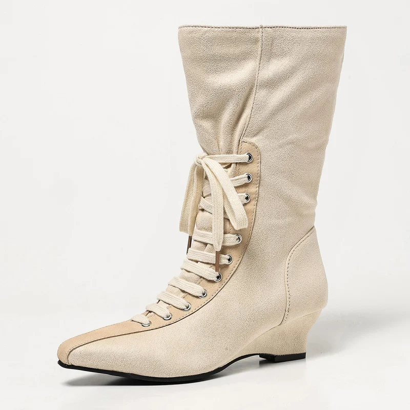 Fashion Mid Calf Women's Boots Trend 2026 Autumn Shoes For Woman Folds Platform Boots Women Off-Season Solid Wedge Booties New