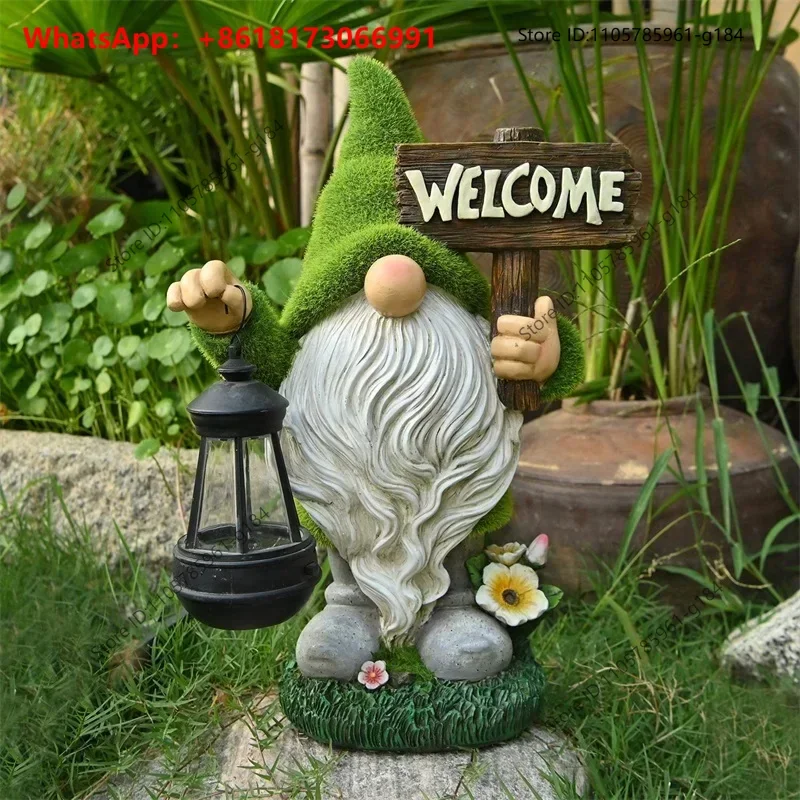 Outdoor solar garden resin ornaments, dwarf crafts, dwarf statues, courtyard lawn decorative lights