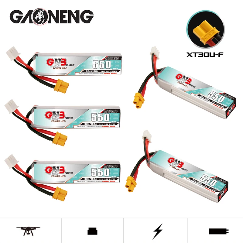 5PCS GNB 2S 7.4V 550mah 90C/180C HV LiPo Battery XT30U-F Plug for TINY8X Blade Inductrix FPV QX2 120S Beta75S Beta FPV Drone