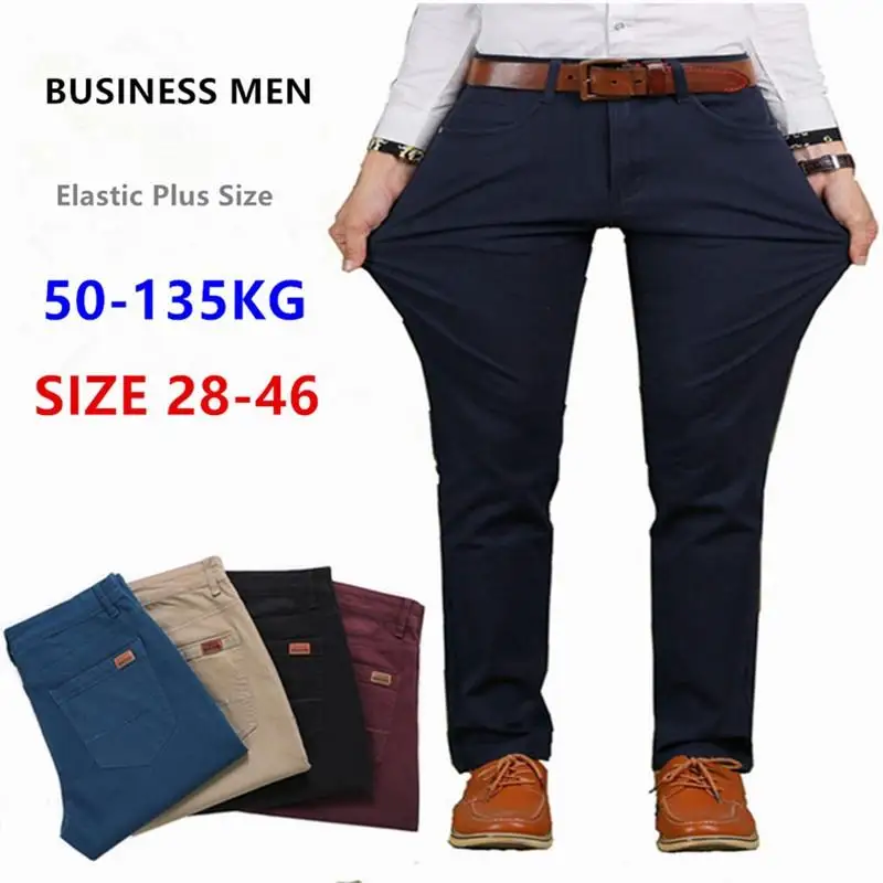 

Plus Size 29-46 Men Long Pants Casual Korean Style Straight Cotton Chinos Business Trousers