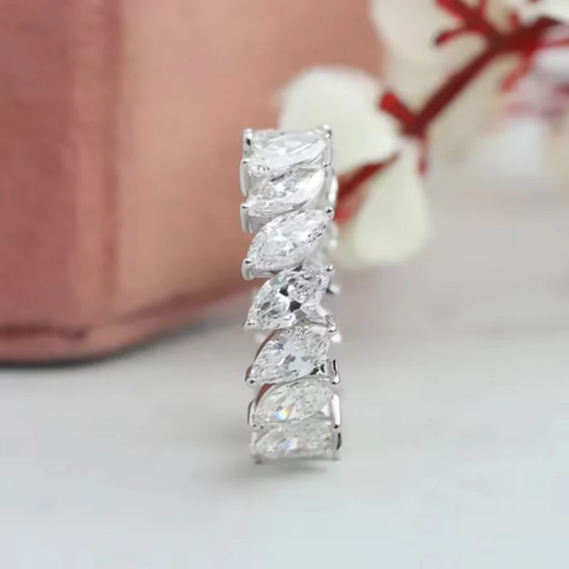 Marquise Cut Moissanite Eternity Ring S925 Silver Hiphop Diamond Rings for Women men Wedding Fine Jewelry view 2