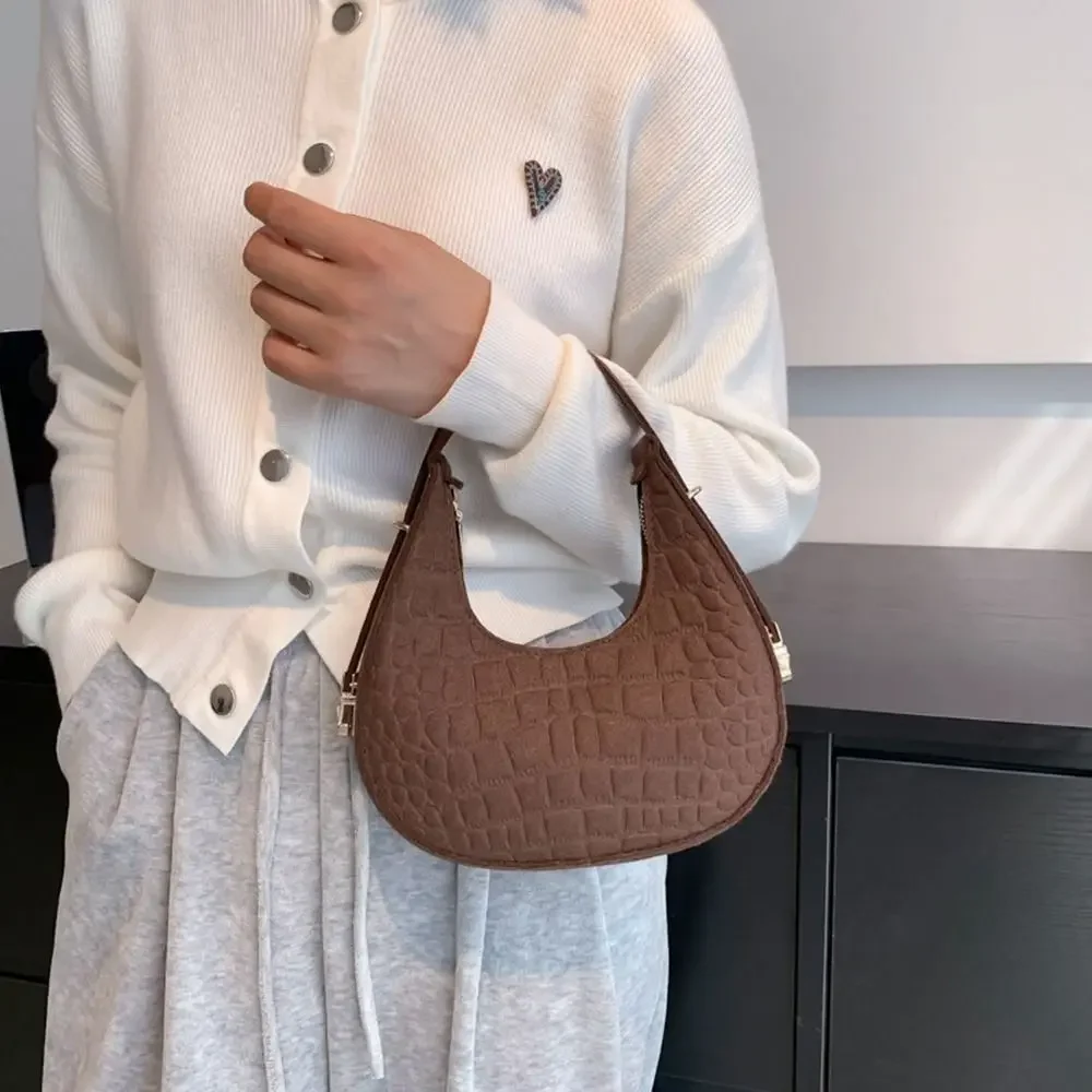 Fashion Women Female Felt Underarm Bags Cute Simple Crocodile Grain Shoulder Bag Handbags Purses Outdoor Shopping Accessories