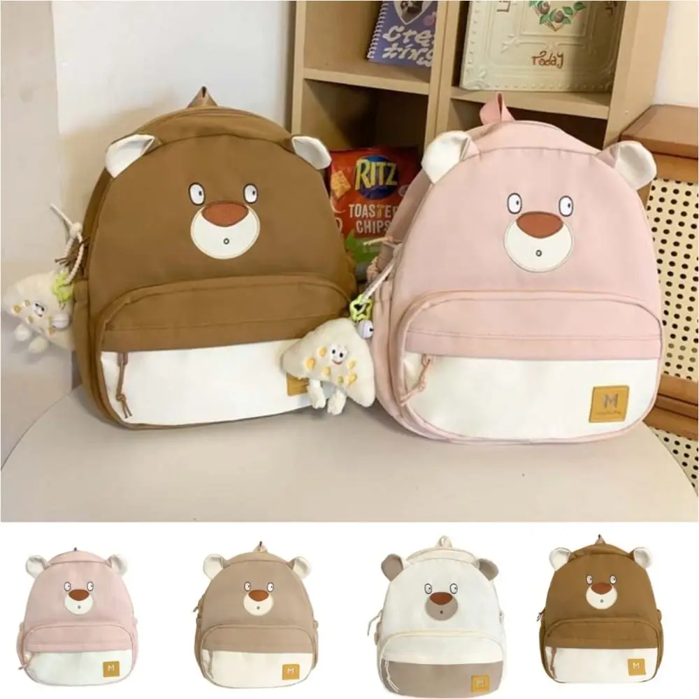 

Large Capacity Cute Bear Backpack Canvas Cartoon Bear Kindergarten Schoolbag Adjustable Portable Kids Travel Bag Children's Day