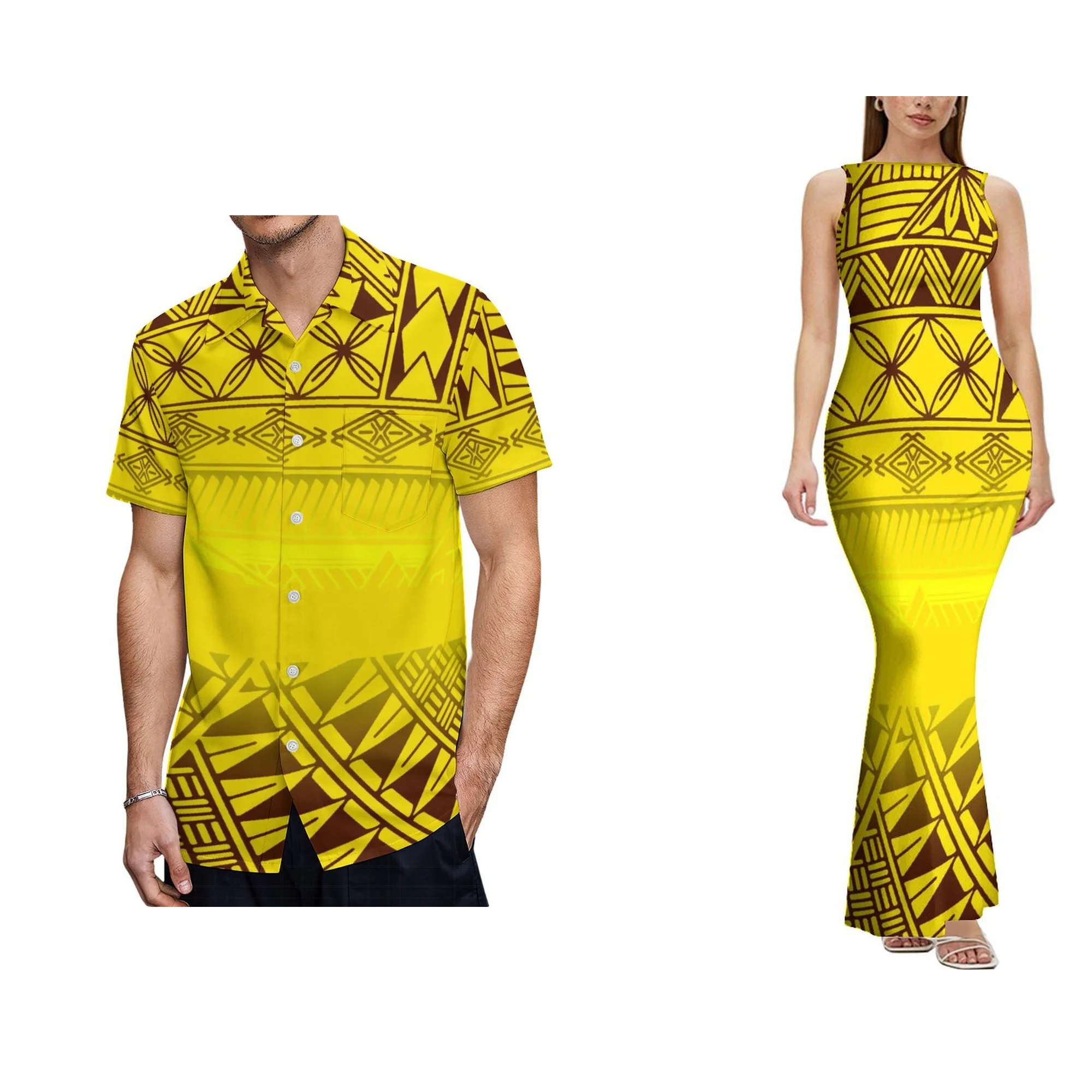Factory Wholesale Custom Logo Fashion Ladies Backless Dress Samoan Polynesian Print Elegant Sleeveless Long Dress Womens Dress