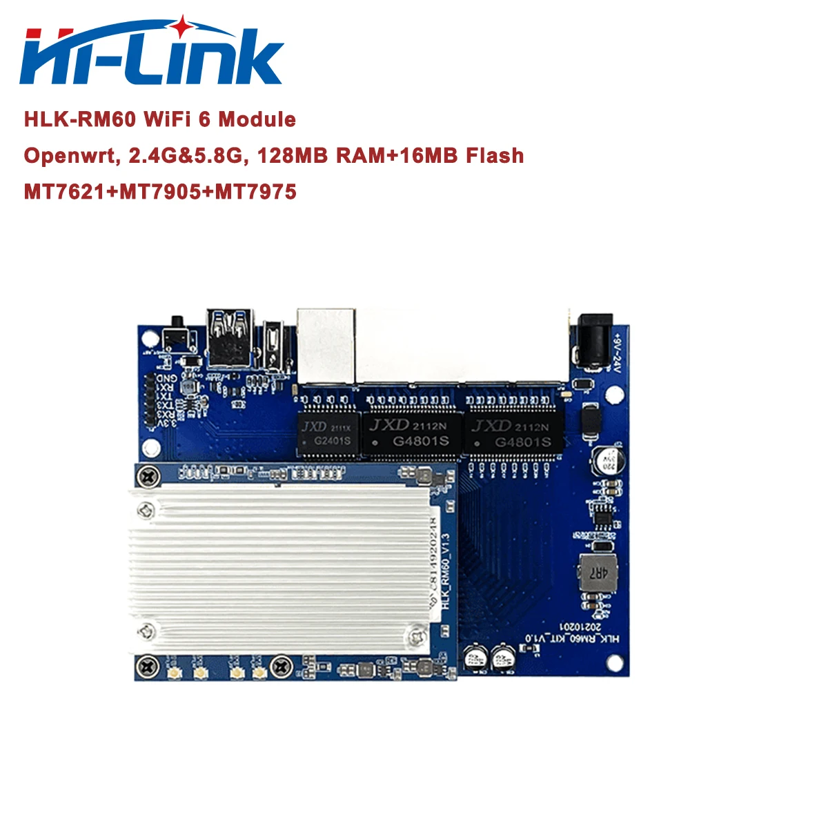 Free Ship 256M+32M Dual Band 2.4G & 5.8G Gigabit MT7621AN+MT7905 WiFi 6 Module Kit HLK-RM60