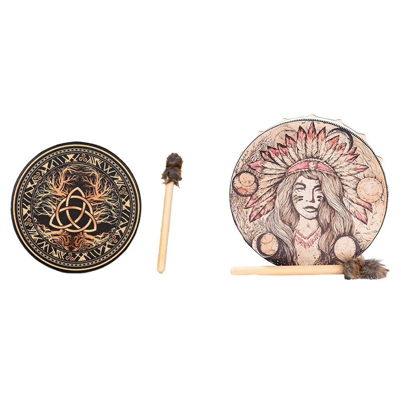 

Indian Drum With Drum Sticks Spiritual Healing Chakra Balancing Reflection Meditation Frame Durable Easy To Use