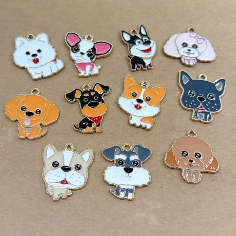 10pcs Cartoon Enamel Cute Pet Dog Charms Pendants for Necklaces Earrings DIY Handmade Jewelry Making Accessories
