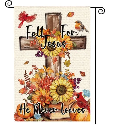 Thanksgiving Harvest Fall for Jesus Cross Garden Flag 12 x 18 Inch, Autumn Gr... OOV IIC