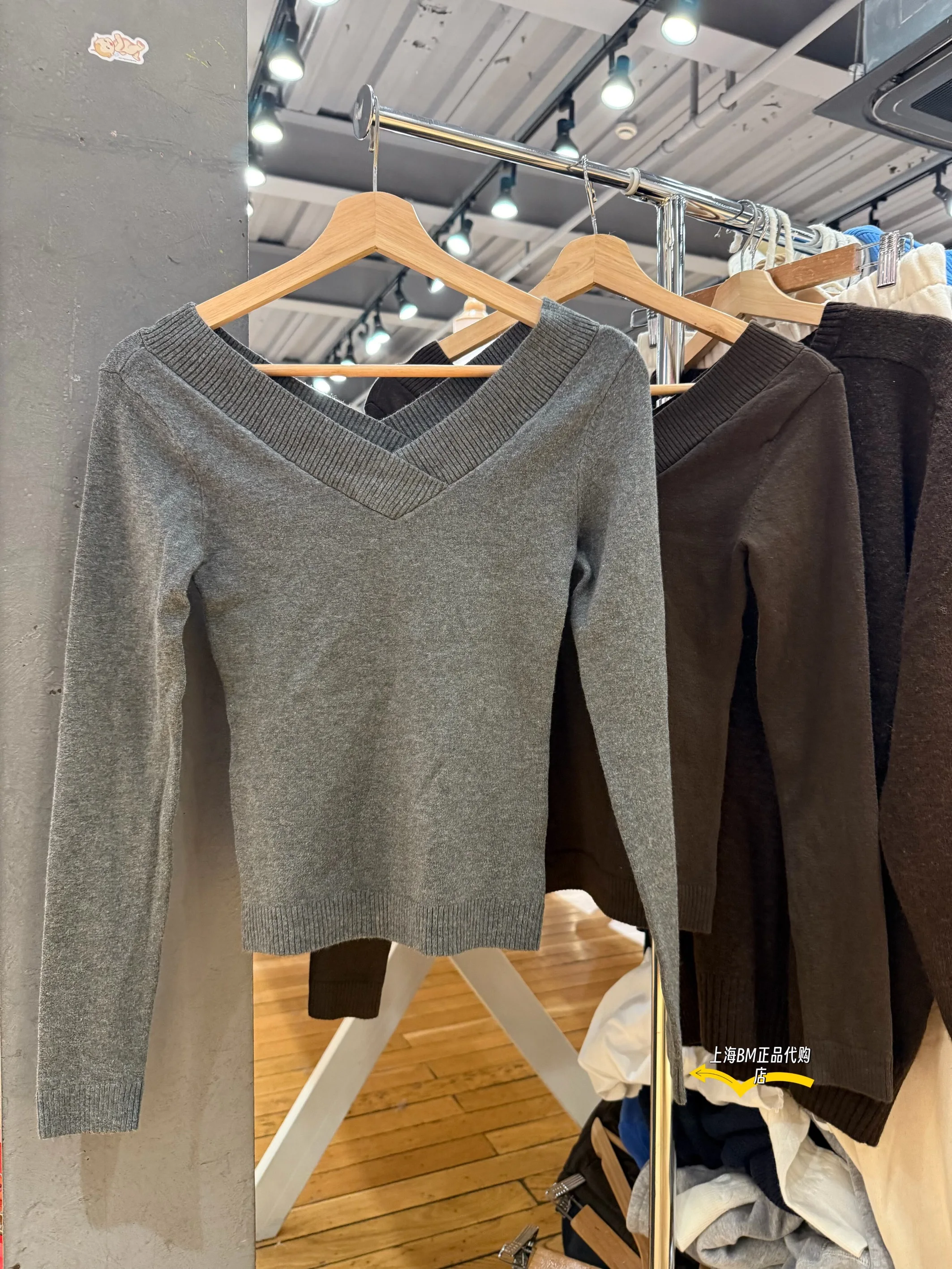 Cinza duplo decote em v camisola de malha primavera algodão fino manga longa malhas topos feminino vintage sólido all-match jumpers 2026 novo