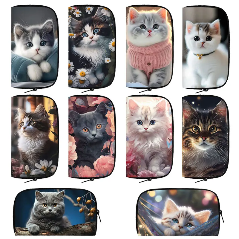 

Cute Persian/Siamese Cat Print Long Wallet Kitten Women Purse Scottish British Cat Money Coin Bag Card Earphone Phone Holder