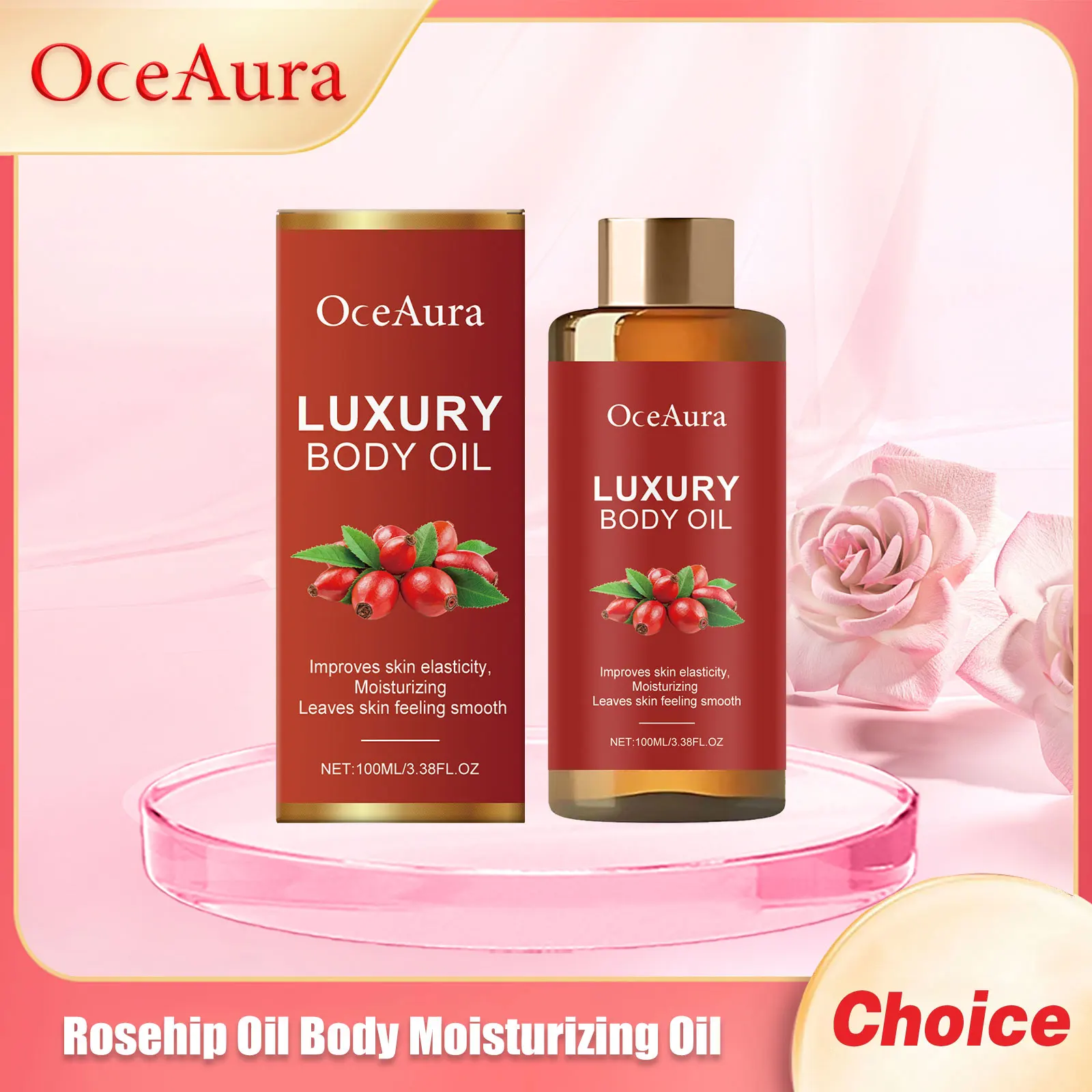 Aceite de rosa mosqueta Oceaura, aceites hidratantes corporales que mejoran la elasticidad, mantienen el brillo, nutre, esencia moldeadora corporal anticelulítica seca