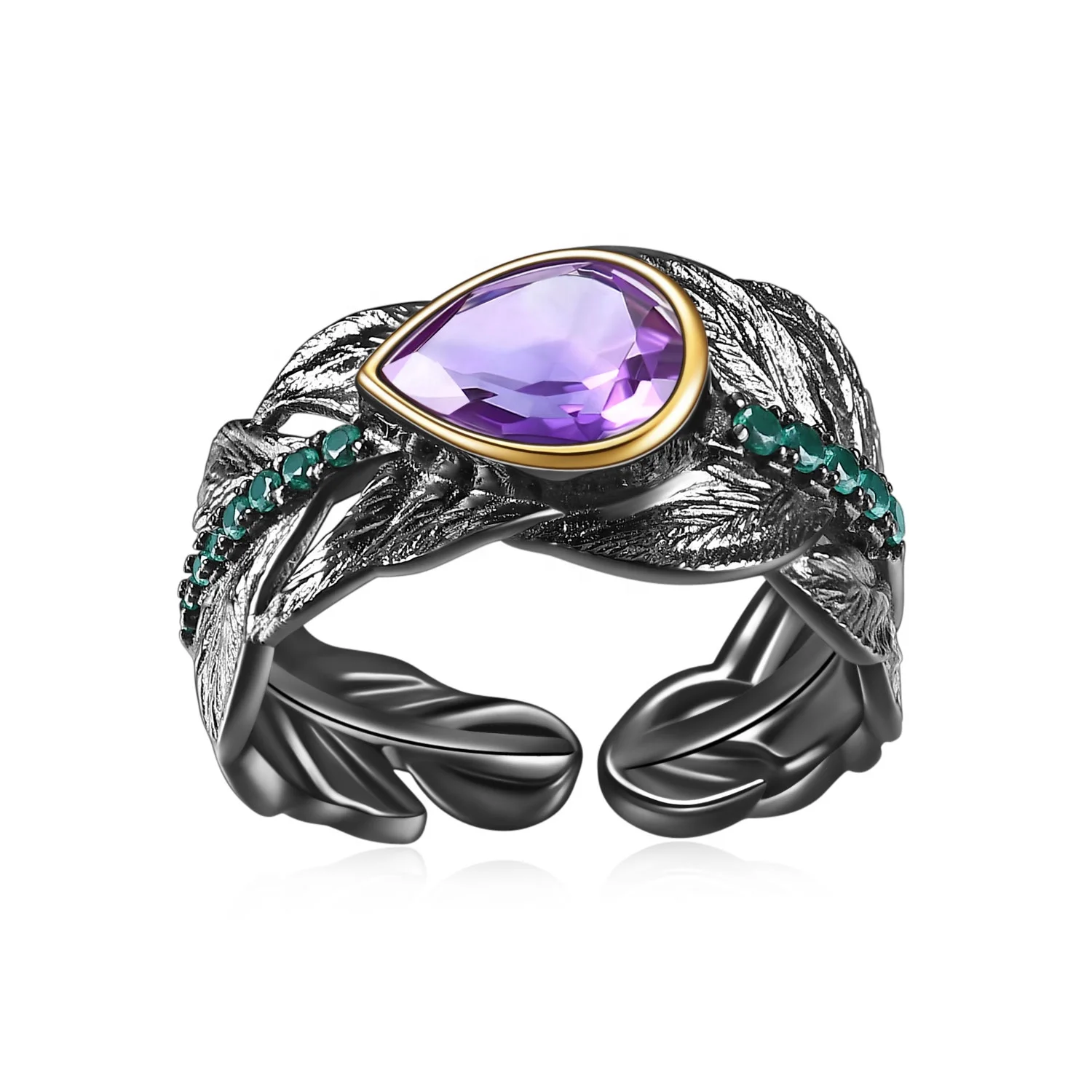 

C8270 Abiding Shield 3 Years Long Lasting Two-Tone Plating Handmade 925 Sterling Silver Jewellery Adjustable Amethyst Ring