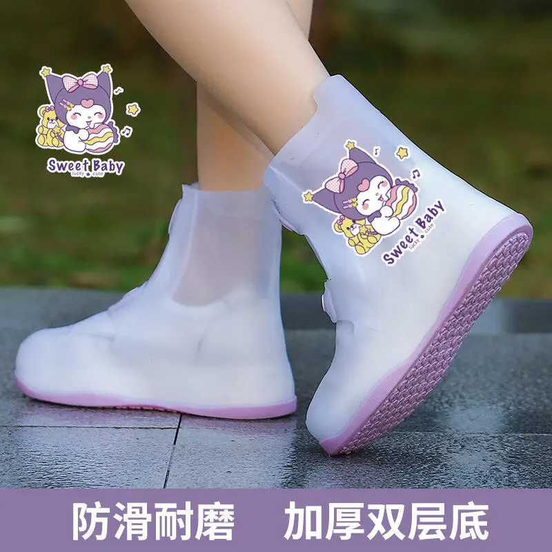 

2025 Kuromi Children's Casual Rain Shoe Cover Sanrio New Girl Kawaii Cartoon Foot Cover Student High Elasticity Rain Shoe Cover