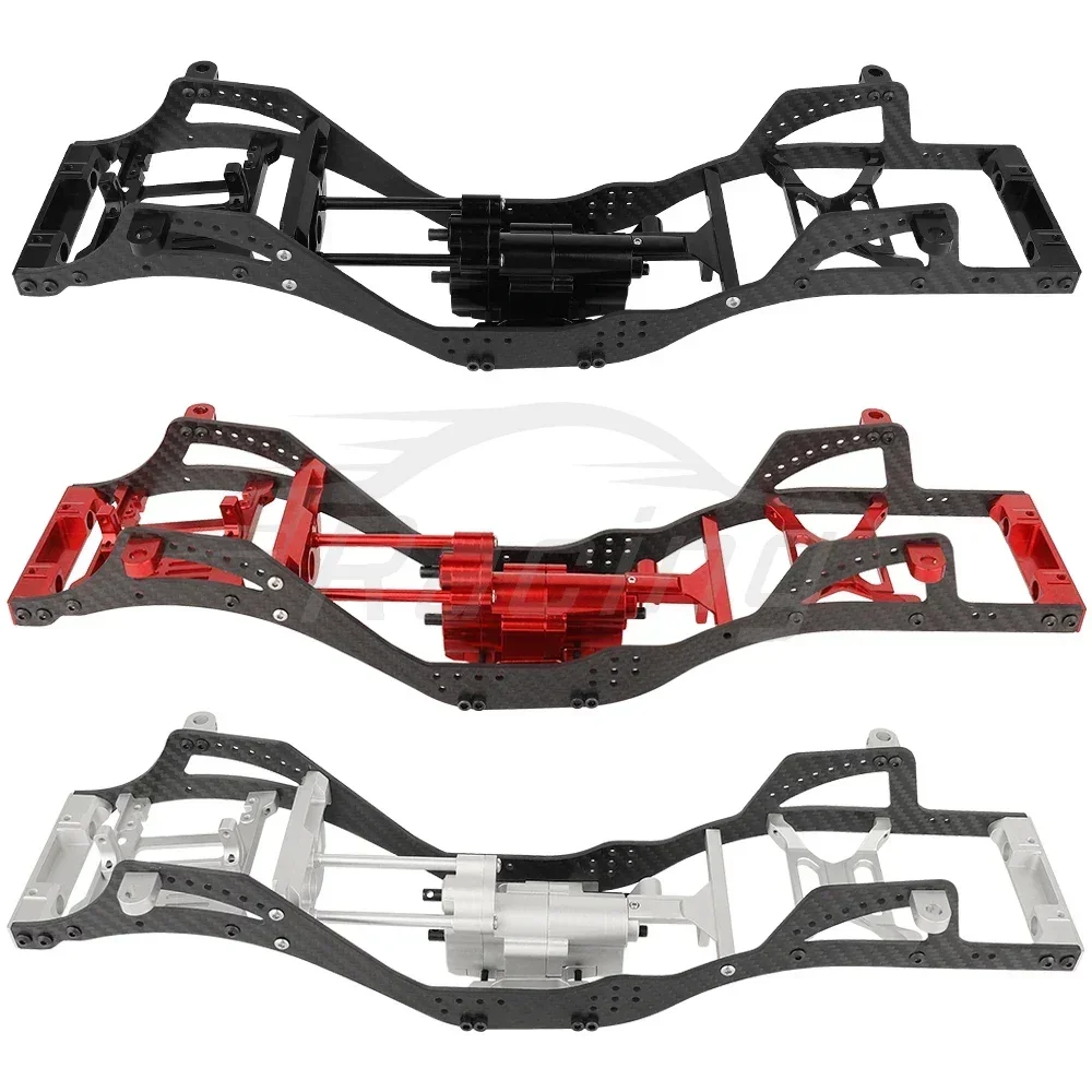 Metal Carbon Fiber Chassis Car Empty Frame Kit with Steel Gears Gearbox for 1/10 RC Axial SCX10 Pro Crawler Car Upgrade Part