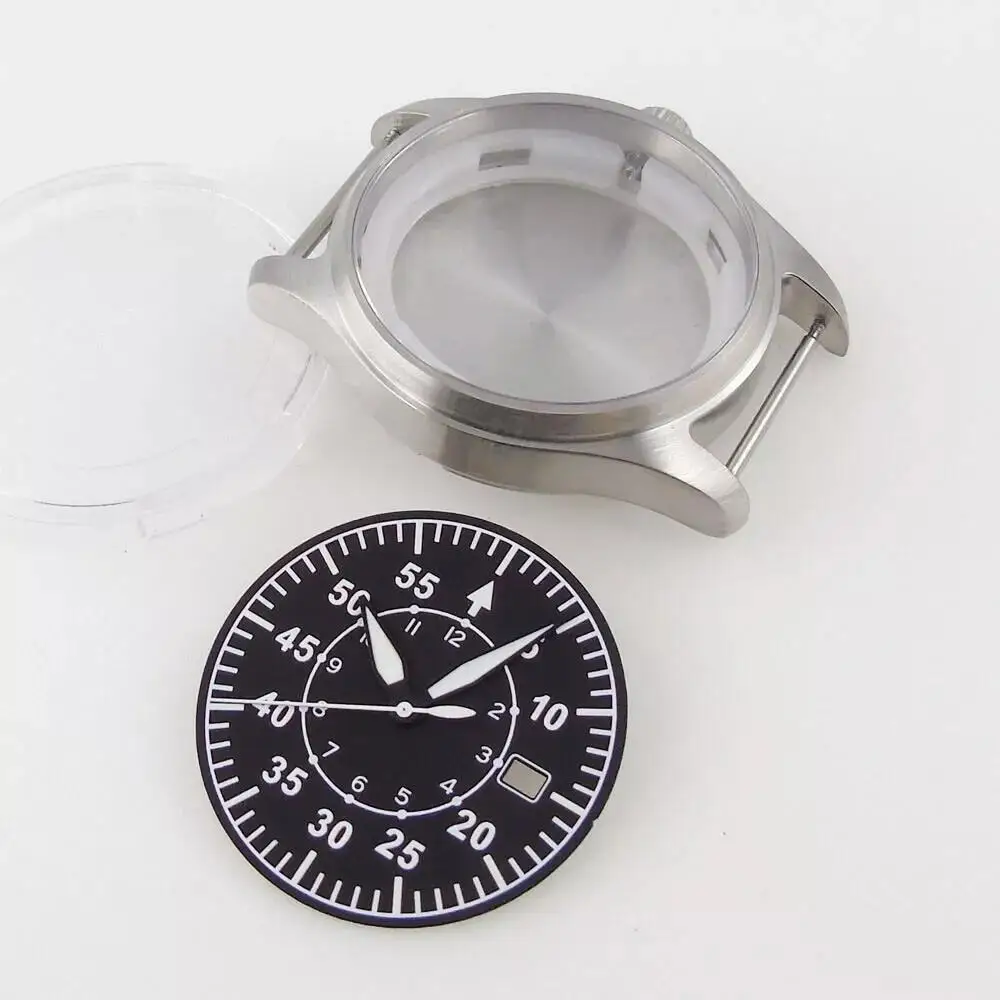 39mm Sapphire Glass Pilot Watch Case Black Luminous Dial fit ETA 2824 PT5000 SEIKO NH35A NH36A MOVEMENT