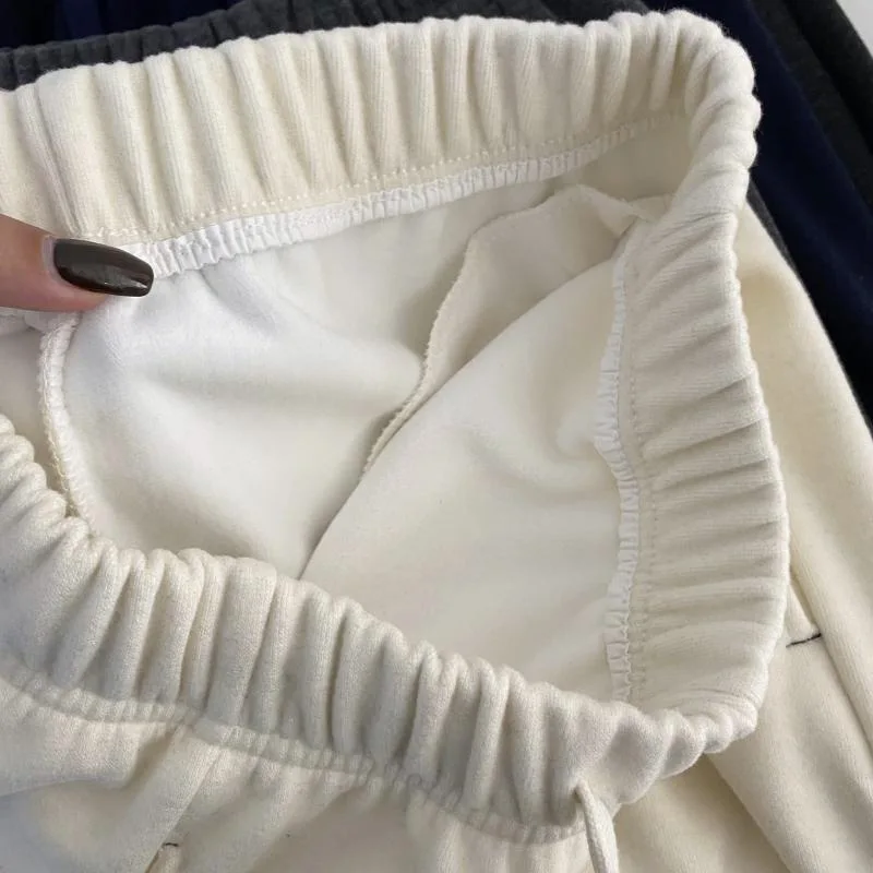 Retro Slimming Thickened Fleece Casual Floor-Length Pants Women's Bend Knife High Waist Loose Fit Long Trousers Korean Style