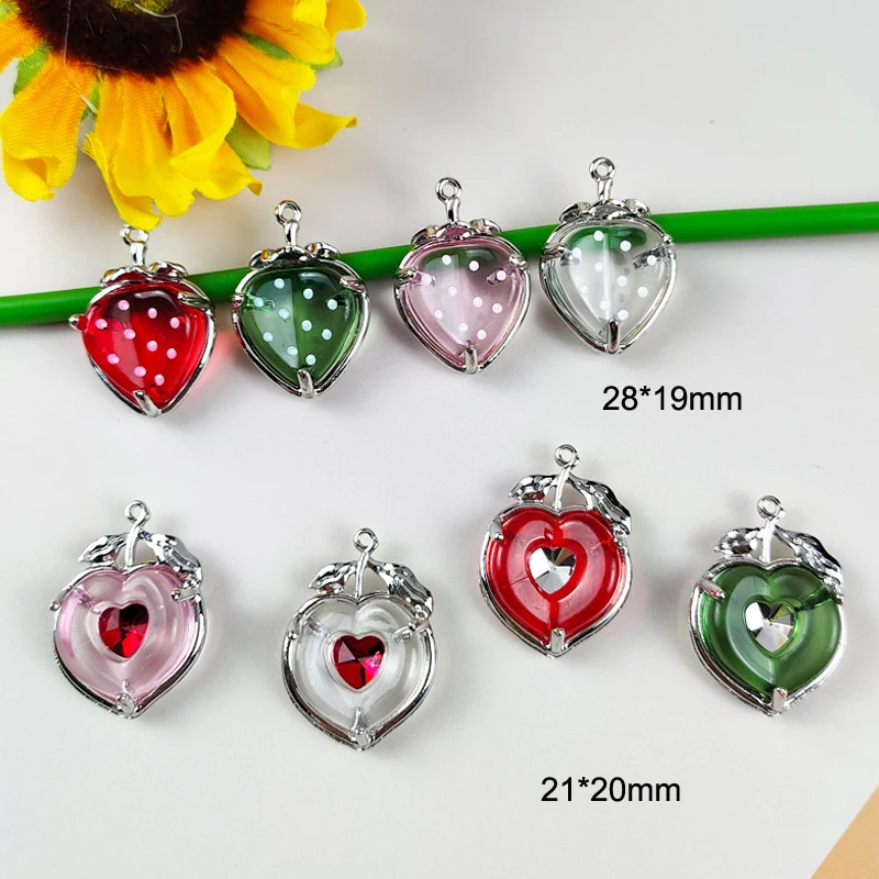 10pcs/lot Resin Cherry Strawberry Metal Charms Fruits Pendant Fit Jewelry Making Accessory DIY Keychain Dangle