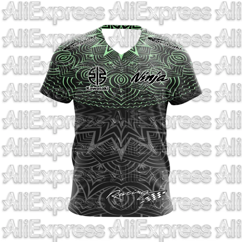 

MOTO 2025 Summer New Men's Motorcycle T-shirt Kawasaki Logo 3D Printed Casual Short Sleeve Breathable T-shirt Fashionable Trend