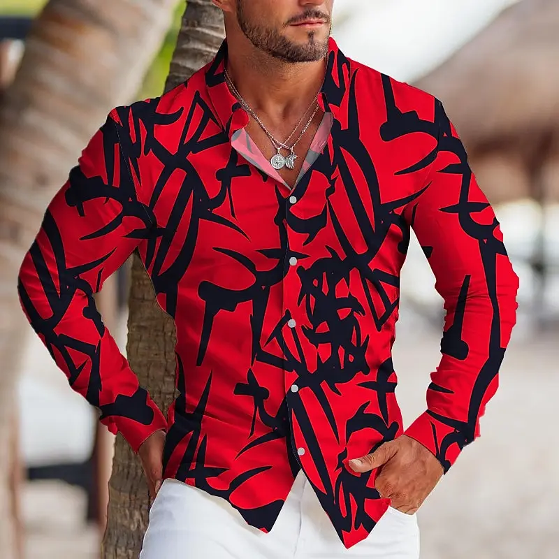 Men's Shirt Black Pattern Print Long Sleeved Shirts For Autumn Fashion  Men's Clothing Loose Oversized Shirts For Men Tops