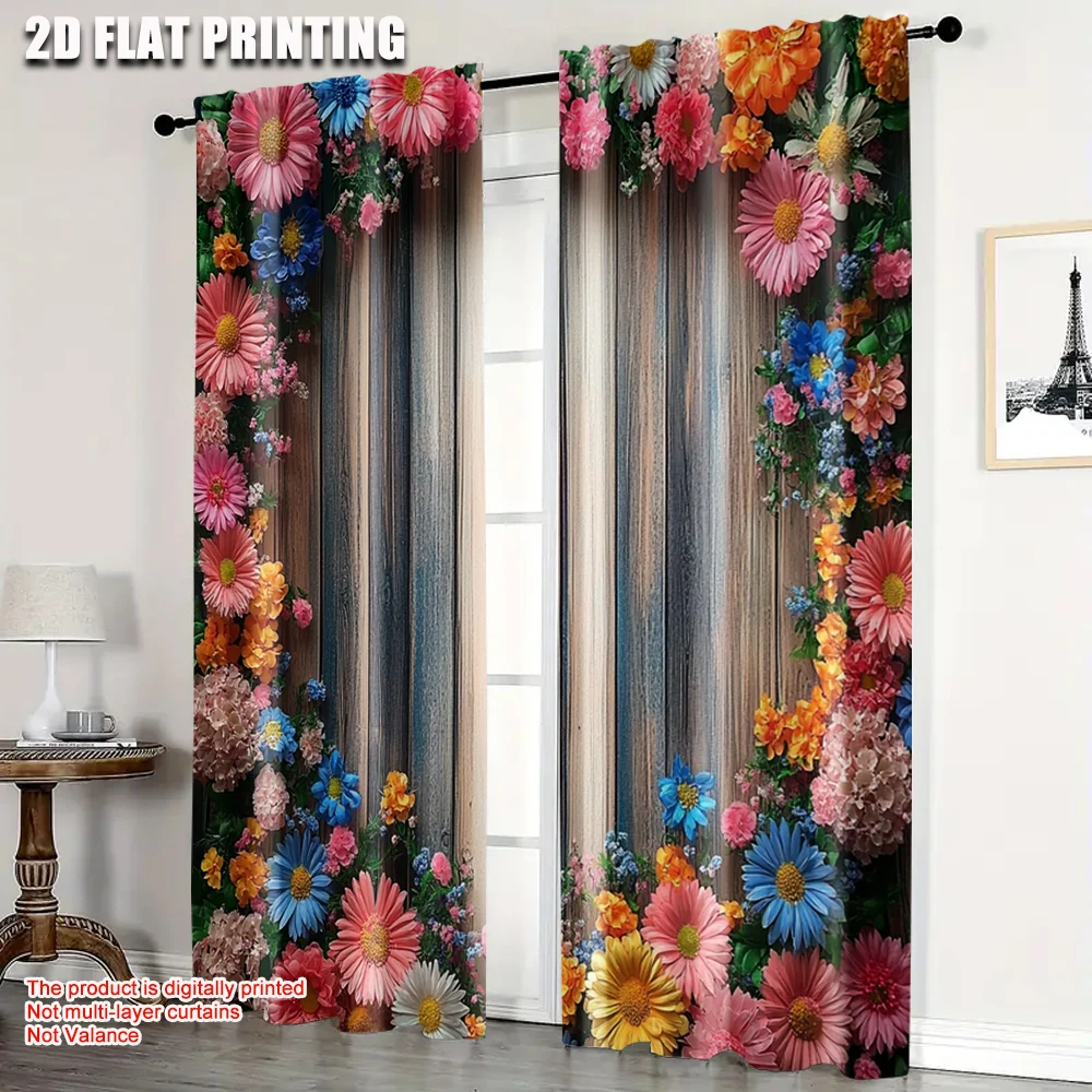 

2pcs, Curtains&Drapes 2D print Retro Floral Pattern Machine Washable Polyester (without rod) Decorations For Home Perfect for