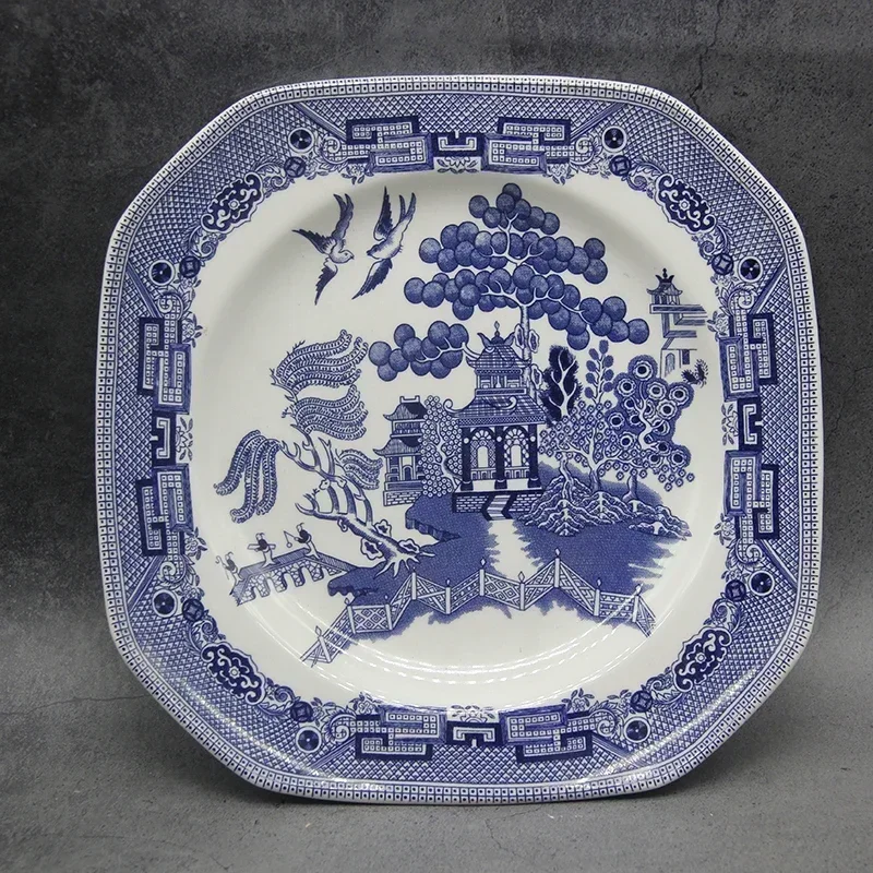 The Blue Willow Set Dinner Elegant England Ware Style Ceramic Breakfast Beef Plate Dishes Dessert Soup Dish Bowl