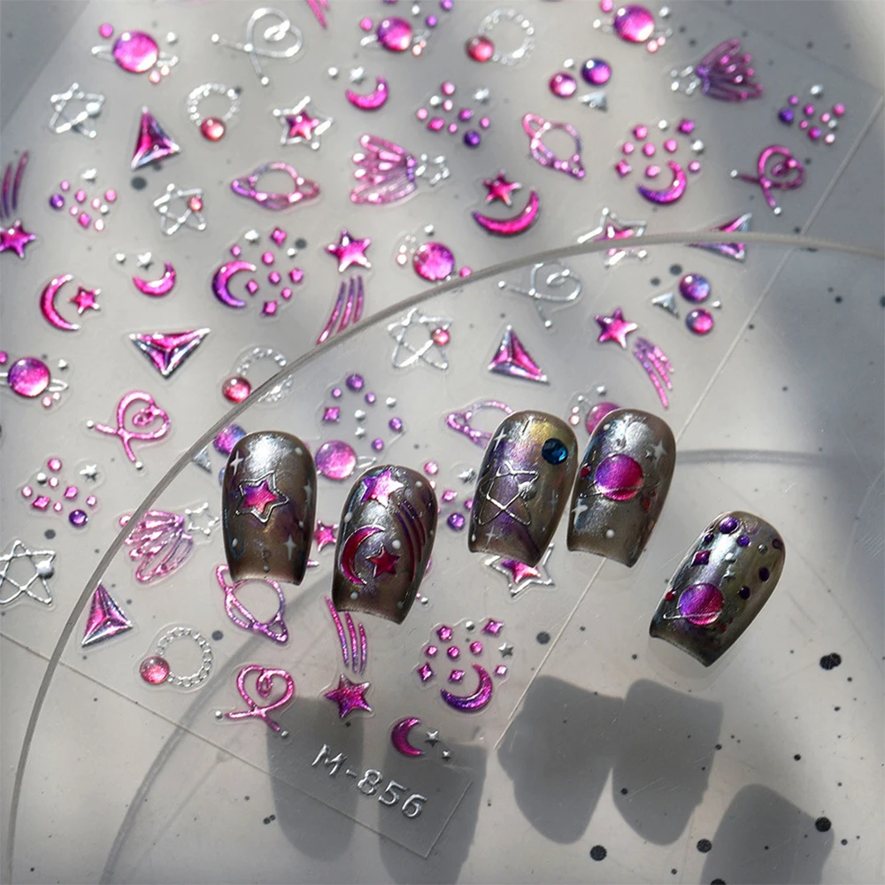 

1Pcs 5D Shiny Pentagram Moon Nail Art Sticker Geometric Star Circular Dots Planet Adhesive Stickers Manicure Decal Nail Supplies