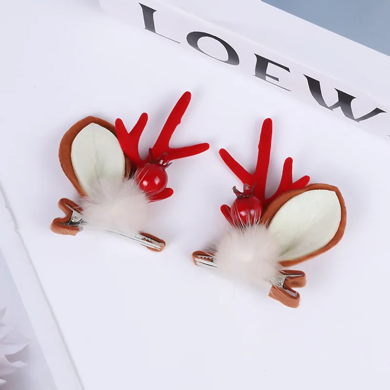 New Christmas Dragon Horn Hair Clip Forest Series Elk Horn Ear Bell Pair Clip Hair Clip Children\'s Cute Headpiece