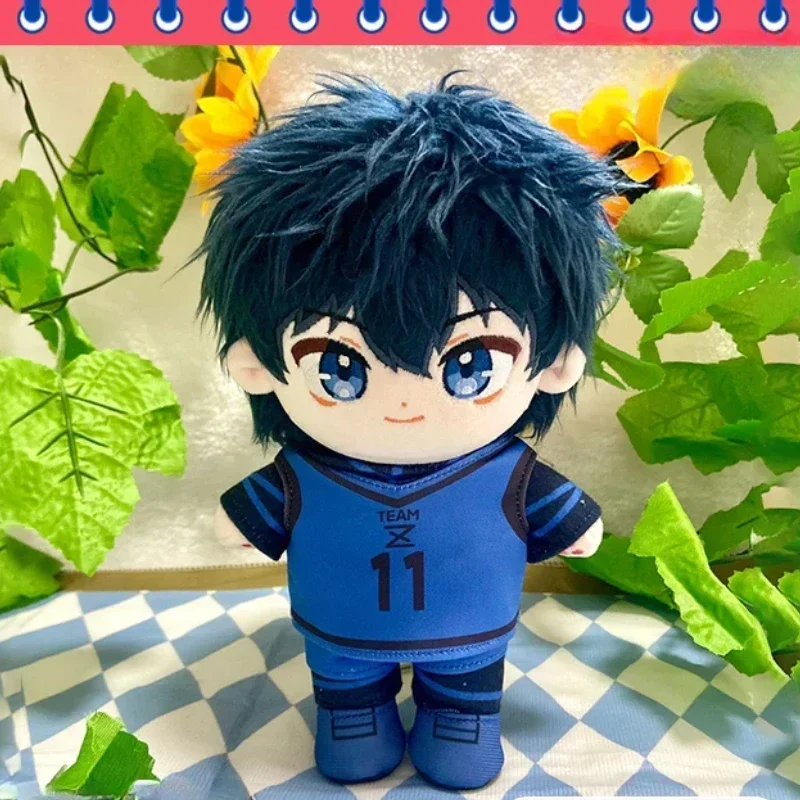 20cm Wholesale Anime Blue L Isagi Yoichi Kawaii Cosplay Plush Stuffed Doll With Clothes Set Cartoon Soft Plushies Toy Fans Gift