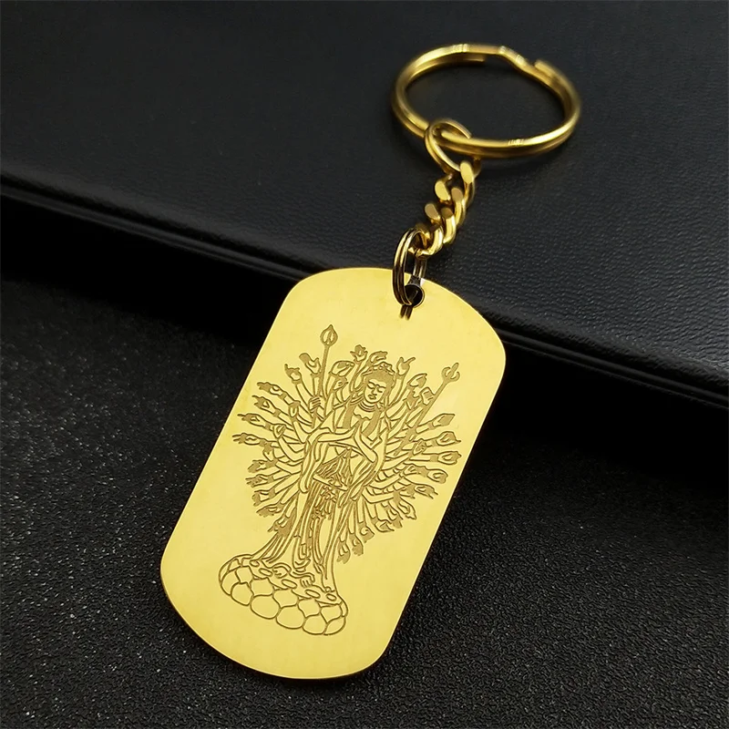 Thousand-hand Bodhisattva Key Chain for Women Men Stainless Steel Gold Color Meditation Buddha Key Ring Jewelry llaveros KZZZ792