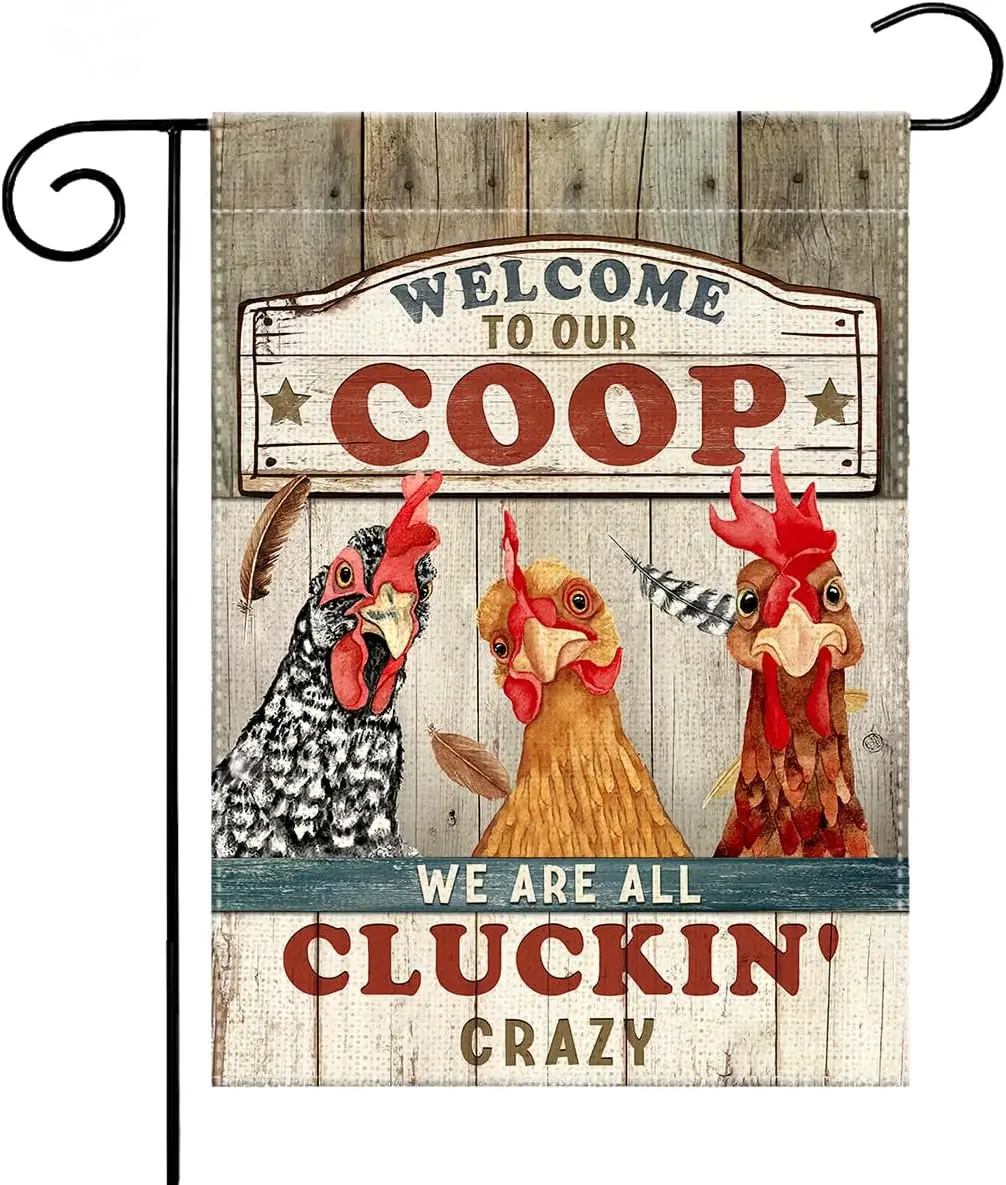 Garden Flag Christmas, Chicken Coop Yard Flag Markers, Welcome Banner for Rustic Farmhouse, Funny Chicken Gifts Sign for Wom SSL