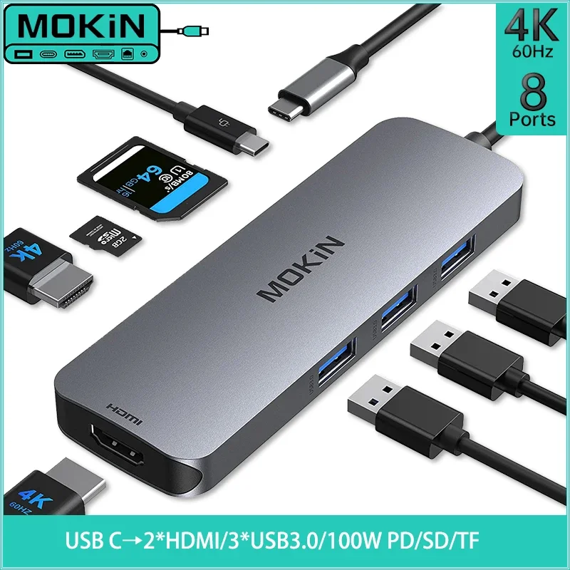 MOKiN Dual 4K HDMI USB-C Hub Docking Station: Unleash the Potential of Laptop, MacBook, iPad M1/M2 - 3 x USB 3.0, SD/TF, PD